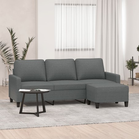 Canapé à 3 places avec repose-pieds Gris foncé 180 cm Tissu 