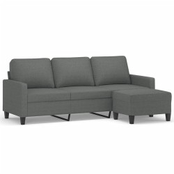 Canapé à 3 places avec repose-pieds Gris foncé 180 cm Tissu 