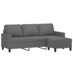 Canapé à 3 places avec repose-pieds Gris foncé 180 cm Tissu 
