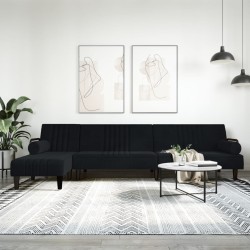 Canapé-lit en forme de L noir 260x140x70 cm velours 