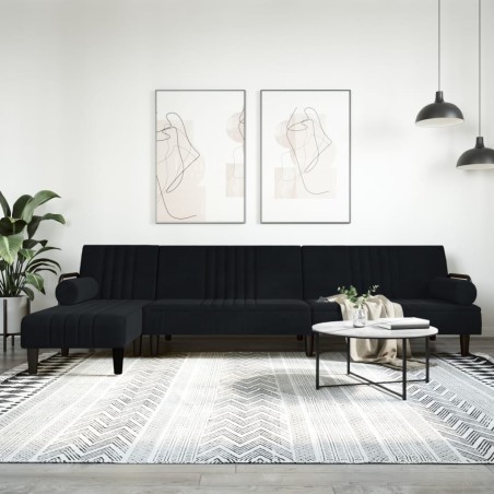 Canapé-lit en forme de L noir 260x140x70 cm velours 