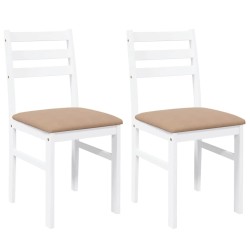 Chaises à manger coussins 2 pcs blanc bois massif caoutchouc 