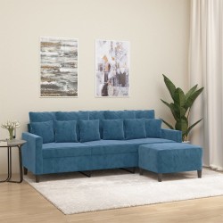 Canapé à 3 places avec repose-pieds Bleu 180 cm Velours 