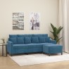 Canapé à 3 places avec repose-pieds Bleu 180 cm Velours 