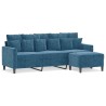 Canapé à 3 places avec repose-pieds Bleu 180 cm Velours 