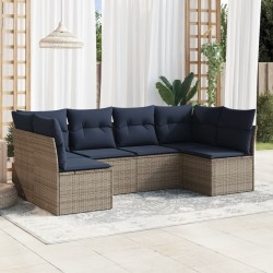 Salon de jardin 6 pcs avec coussins gris résine tressée 
