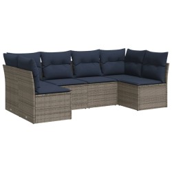 Salon de jardin 6 pcs avec coussins gris résine tressée 