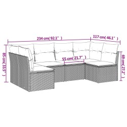 Salon de jardin 6 pcs avec coussins gris résine tressée 