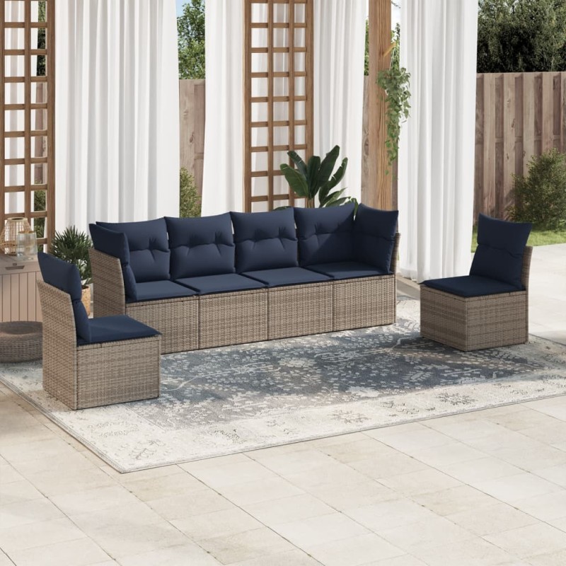 Salon de jardin 6 pcs avec coussins gris résine tressée 
