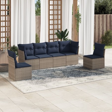 Salon de jardin 6 pcs avec coussins gris résine tressée 