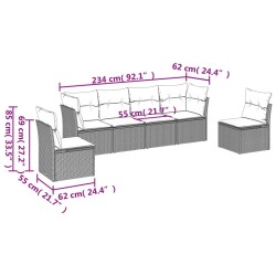 Salon de jardin 6 pcs avec coussins gris résine tressée 
