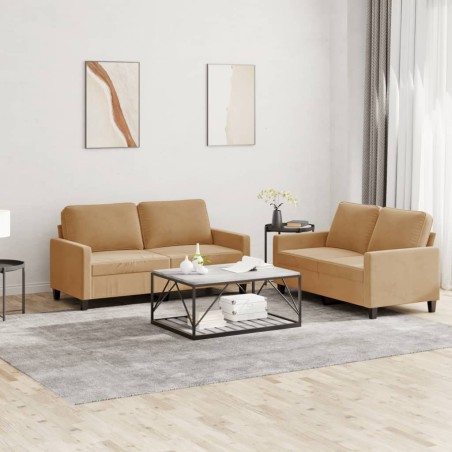 Ensemble de canapés 2 pcs avec coussins Marron Velours 