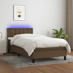 Sommier à lattes de lit et matelas et LED Marron foncé 80x200cm 