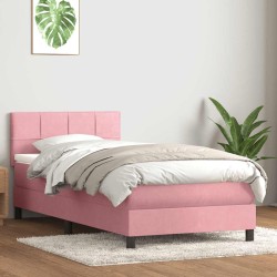 Sommier à lattes de lit avec matelas rose 100x220 cm velours 