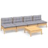 Salon de jardin 5 pcs avec coussins gris bois de pin 