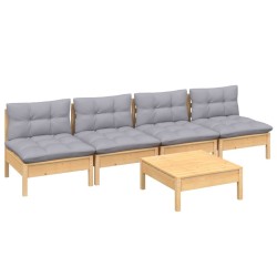 Salon de jardin 5 pcs avec coussins gris bois de pin 