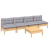 Salon de jardin 5 pcs avec coussins gris bois de pin 