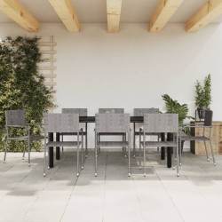 Ensemble à manger de jardin 9pcs gris/noir résine tressée/acier 