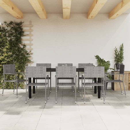 Ensemble à manger de jardin 9pcs gris/noir résine tressée/acier 