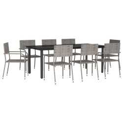 Ensemble à manger de jardin 9pcs gris/noir résine tressée/acier 