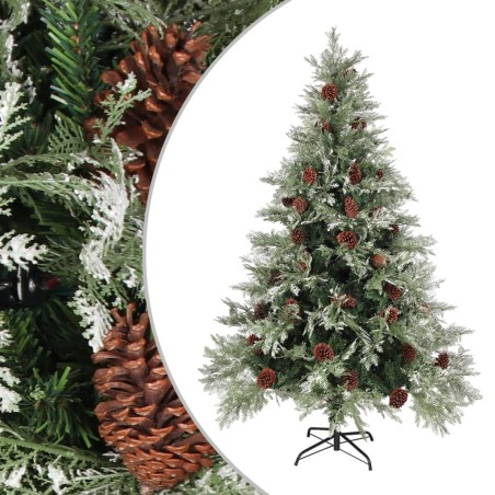 Sapin de Noël avec pommes de pin Vert et blanc 150 cm PVC et PE 