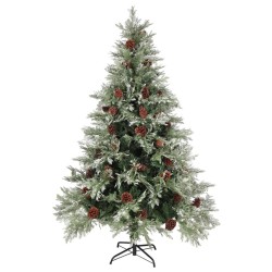 Sapin de Noël avec pommes de pin Vert et blanc 150 cm PVC et PE 