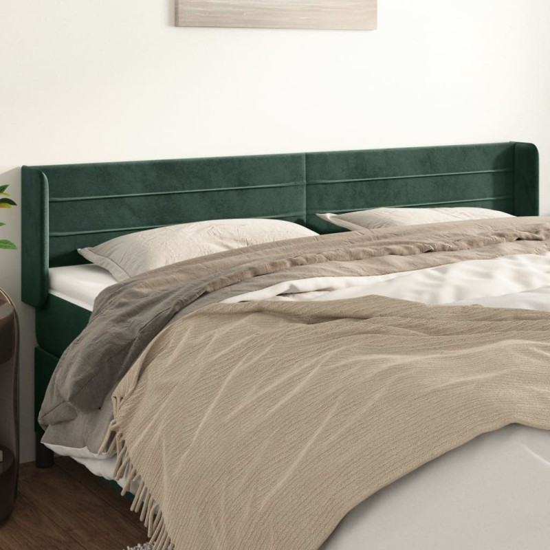 Tête de lit avec oreilles Vert foncé 183x16x78/88 cm Velours 