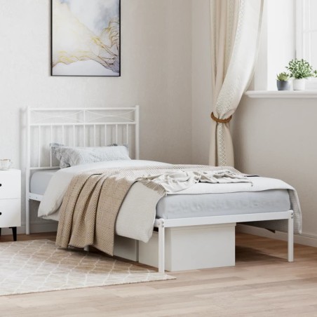Cadre de lit métal sans matelas avec tête de lit blanc 90x190cm 