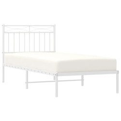 Cadre de lit métal sans matelas avec tête de lit blanc 90x190cm 