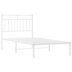 Cadre de lit métal sans matelas avec tête de lit blanc 90x190cm 