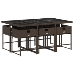 Ensemble à manger de jardin et coussins 7 pcs marron rotin 
