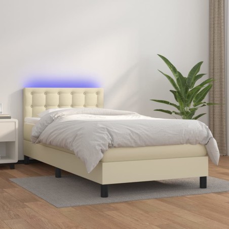 Sommier à lattes de lit avec matelas et LED Crème 100x200 cm 