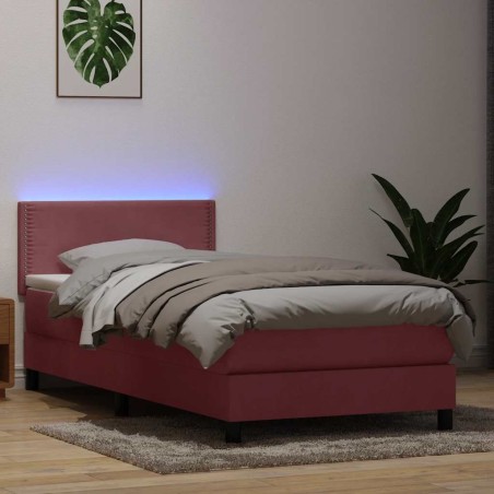 Sommier à lattes de lit avec matelas rose 100x210 cm velours 