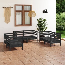 Salon de jardin 6 pcs Noir Bois de pin massif 