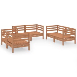 Salon de jardin 6 pcs Marron miel Bois de pin massif 