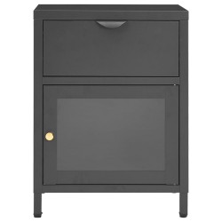 Table de chevet Anthracite 40x30x54,5 cm Acier et verre 