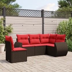 Salon de jardin avec coussins 5 pcs marron résine tressée 