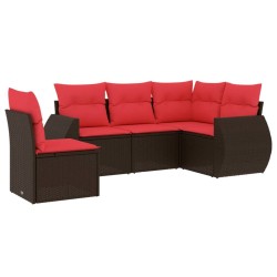 Salon de jardin avec coussins 5 pcs marron résine tressée 