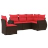 Salon de jardin avec coussins 5 pcs marron résine tressée 