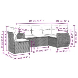 Salon de jardin avec coussins 5 pcs marron résine tressée 