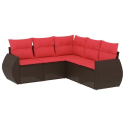 Salon de jardin avec coussins 5 pcs marron résine tressée 