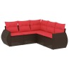 Salon de jardin avec coussins 5 pcs marron résine tressée 