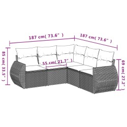 Salon de jardin avec coussins 5 pcs marron résine tressée 