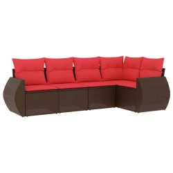 Salon de jardin avec coussins 5 pcs marron résine tressée 