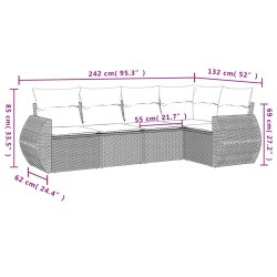 Salon de jardin avec coussins 5 pcs marron résine tressée 