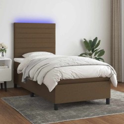 Sommier à lattes de lit et matelas et LED Marron foncé 90x200cm 