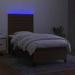 Sommier à lattes de lit et matelas et LED Marron foncé 90x200cm 