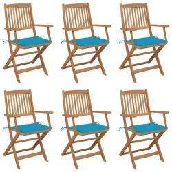 Chaises pliables de jardin lot de 6 avec coussins Bois d'acacia 
