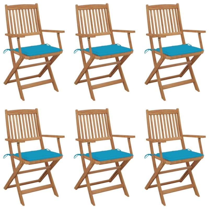 Chaises pliables de jardin lot de 6 avec coussins Bois d'acacia 