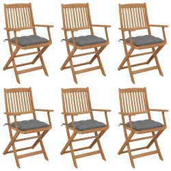 Chaises pliables de jardin lot de 6 avec coussins Bois d'acacia 